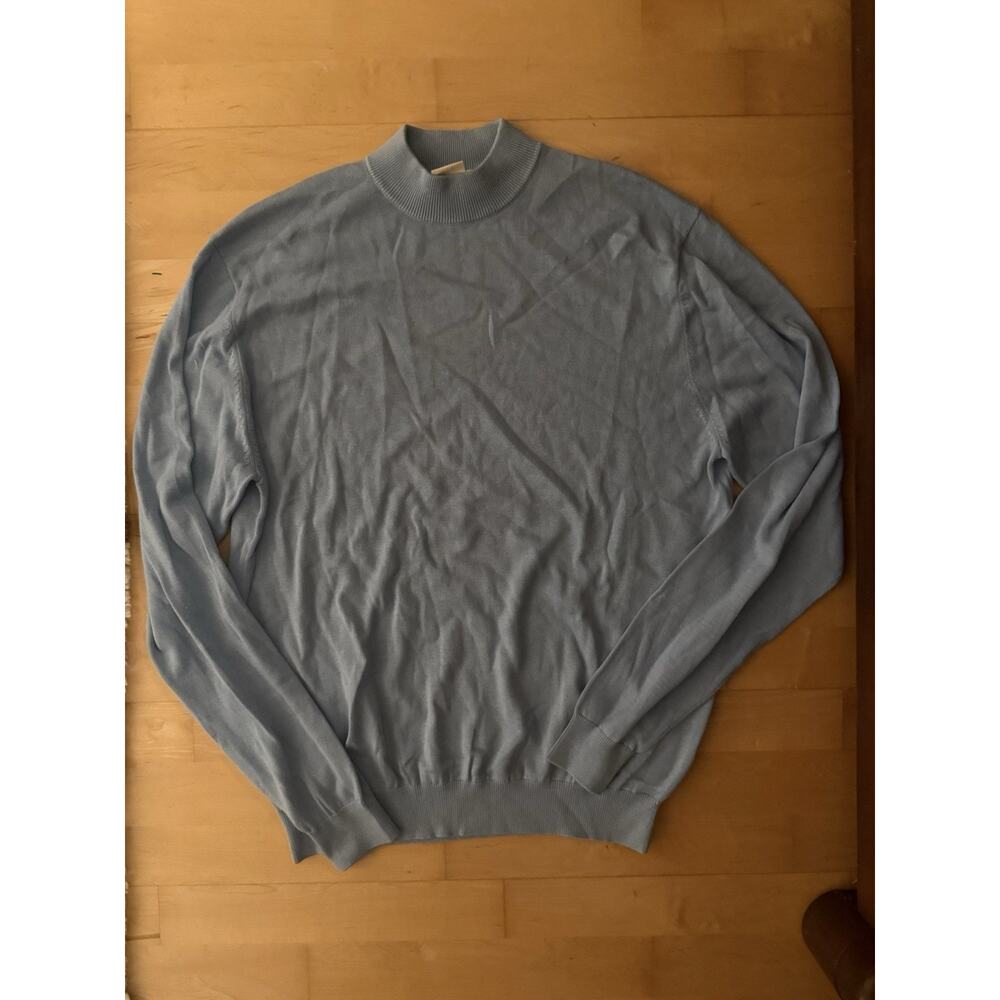 Tulliano Sweater Silk Cotton Pullover Blue Mock Neck Jumper L